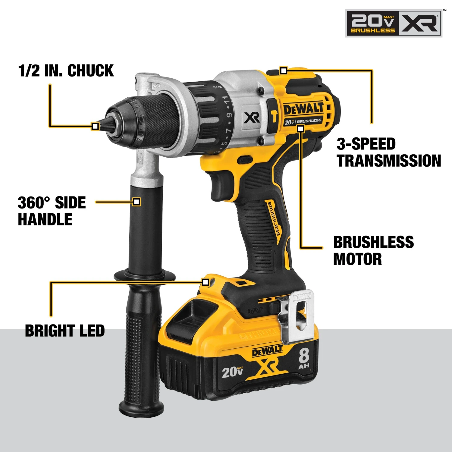 DEWALT XR POWER DETECT 1/2-in 20-volt Max Variable Speed Brushless Hybrid Capable Cordless Hammer Drill ( 1 -Batteries And Charger Included ) 4 DEWALT XR POWER DETECT 1/2-in 20-volt Max Variable Speed Brushless Hybrid Capable Cordless Hammer Drill ( 1 -Batteries And Charger Included ) - Image 4