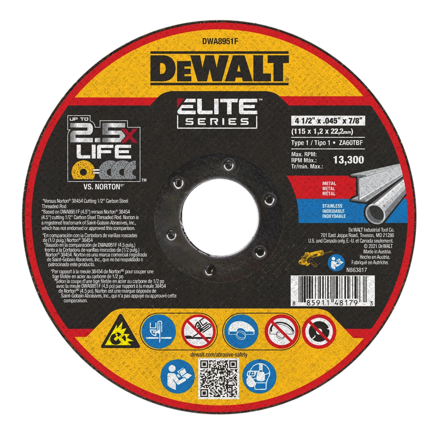 DEWALT ELITE SERIES 4.5-in Bonded Abrasive Cut-off Wheel 1 DEWALT ELITE SERIES 4.5-in Bonded Abrasive Cut-off Wheel