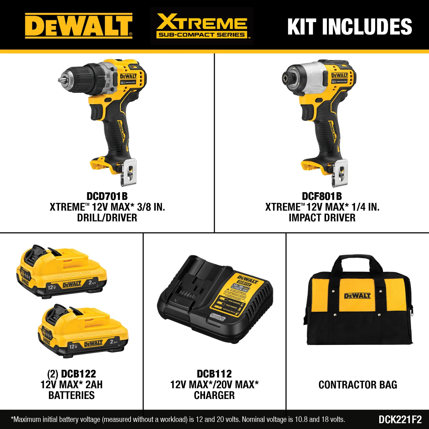 DEWALT XTREME 2-Tool 12V MAX XR Brushless DrilI/Impact Driver With Bag (2-Batteries And Charger Included) 2 DEWALT XTREME 2-Tool 12V MAX XR Brushless DrilI/Impact Driver With Bag (2-Batteries And Charger Included) - Image 2