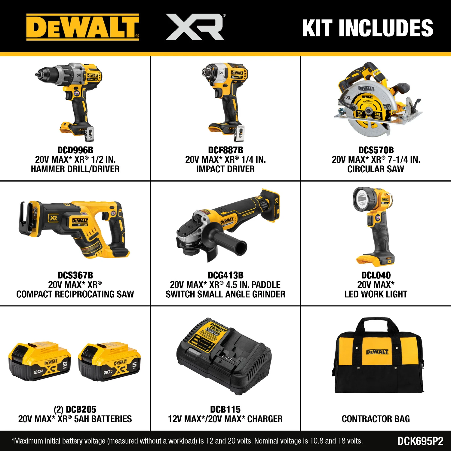 DEWALT XR 6-Tool 20-Volt Max Brushless Power Tool Combo Kit With Soft Case (2-Batteries And Charger Included) 2 DEWALT XR 6-Tool 20-Volt Max Brushless Power Tool Combo Kit With Soft Case (2-Batteries And Charger Included) - Image 2