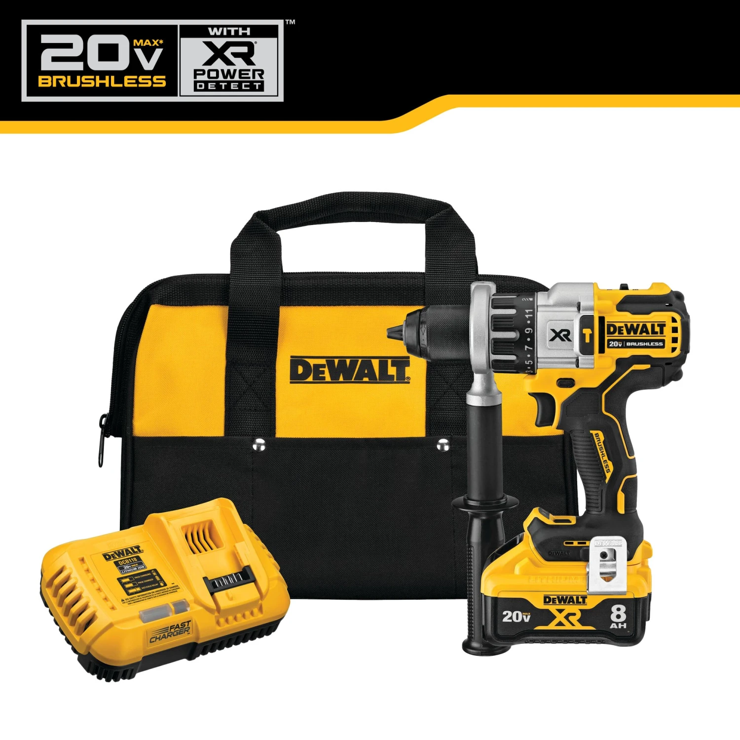 DEWALT XR POWER DETECT 1/2-in 20-volt Max Variable Speed Brushless Hybrid Capable Cordless Hammer Drill ( 1 -Batteries And Charger Included ) 2 DEWALT XR POWER DETECT 1/2-in 20-volt Max Variable Speed Brushless Hybrid Capable Cordless Hammer Drill ( 1 -Batteries And Charger Included ) - Image 2