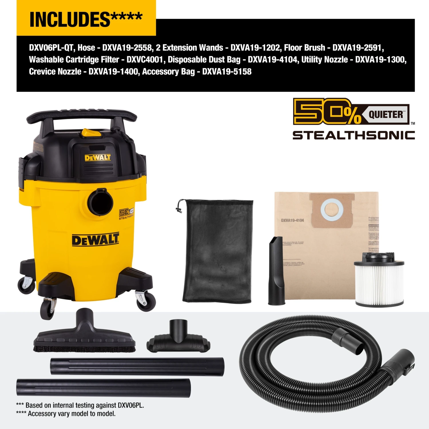 DEWALT Stealthsonic Quiet 6-Gallon 4 HP Corded Wet/Dry Shop Vacuum With Accessories Included 6 DEWALT Stealthsonic Quiet 6-Gallon 4 HP Corded Wet/Dry Shop Vacuum With Accessories Included - Image 6