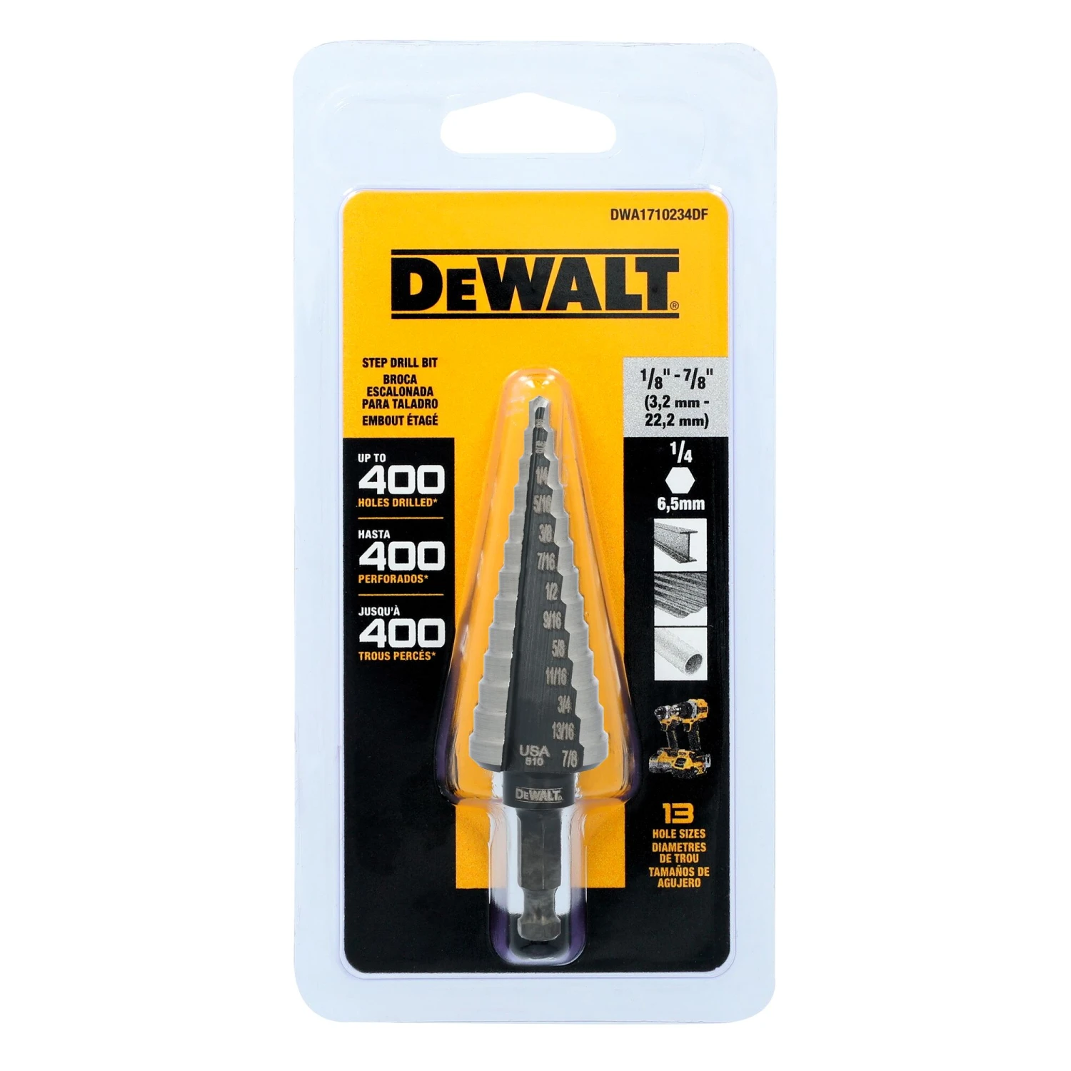 DEWALT 1/4-in 13 -Step Drill Bit ( 3/16-in To 7/8-in ) 5 DEWALT 1/4-in 13 -Step Drill Bit ( 3/16-in To 7/8-in ) - Image 5