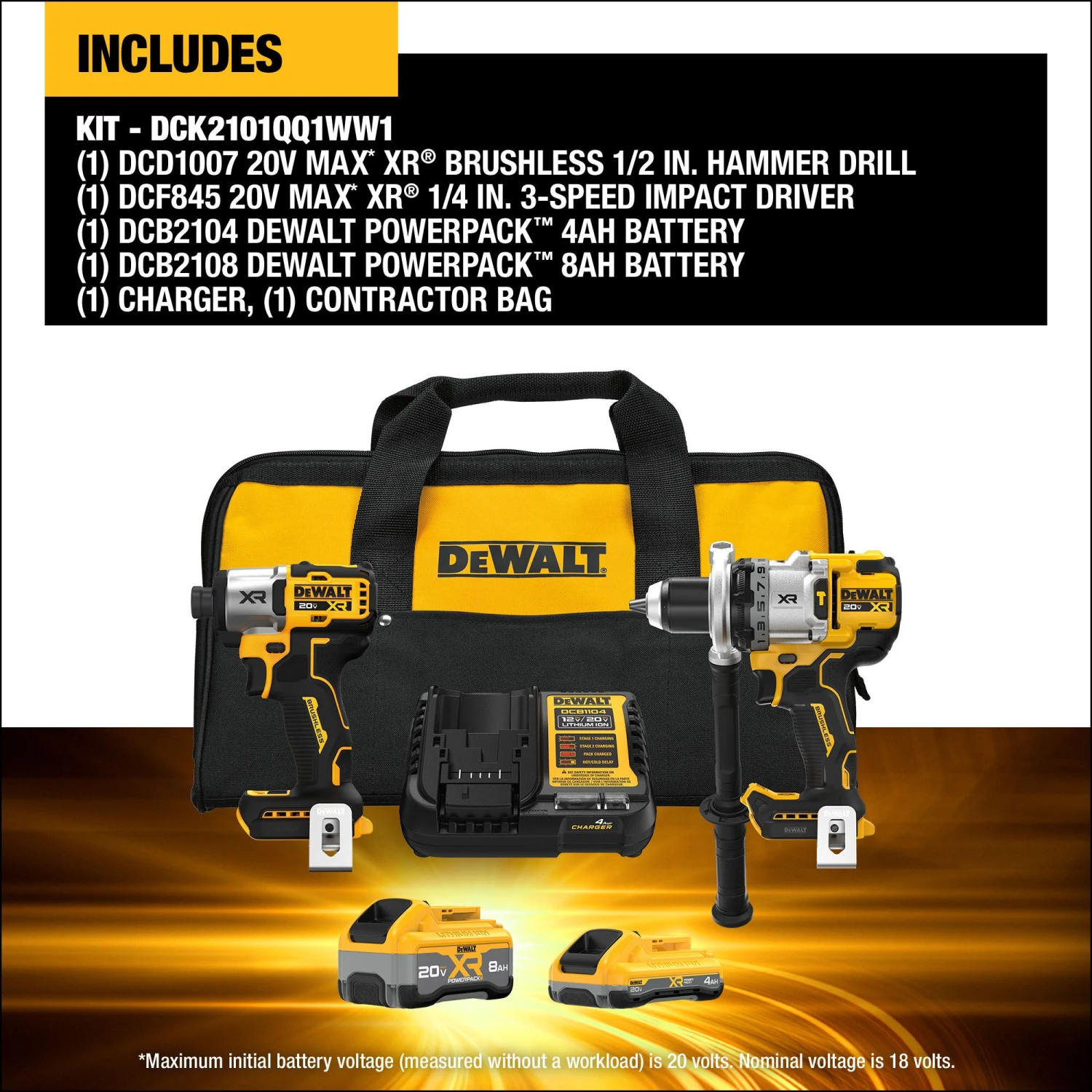 DEWALT 20-volt Max 2 -Tool Brushless Power Tool Combo Kit With Soft Case ( 2 -Batteries Included And Charger Included ) 2 DEWALT 20-volt Max 2 -Tool Brushless Power Tool Combo Kit With Soft Case ( 2 -Batteries Included And Charger Included ) - Image 2